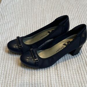 Navy blue loafers with heels